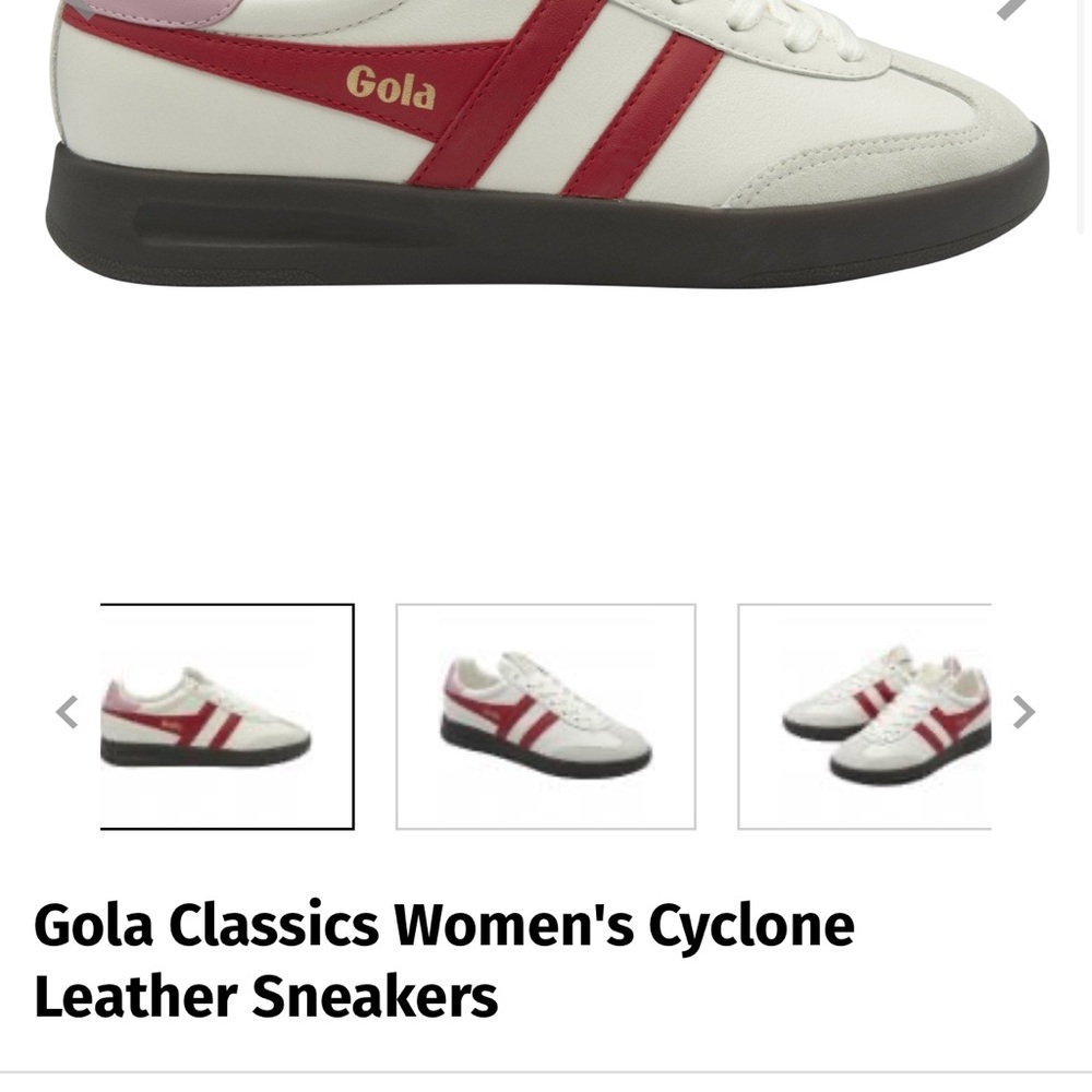 Gola Women's Cyclone Leather Sneakers in White and Red with Black Sole